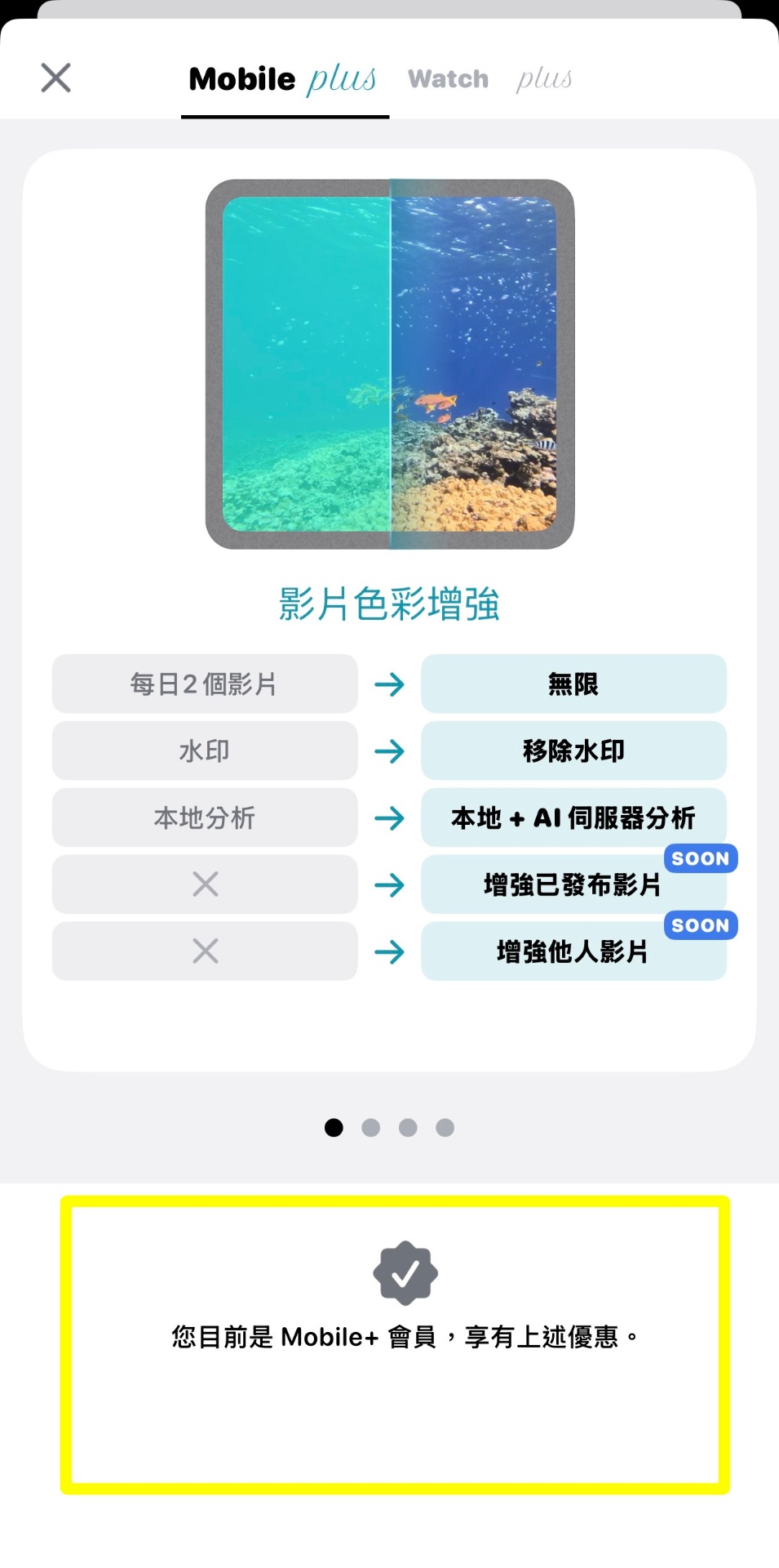 顯示已成為 Mobile+ 會員